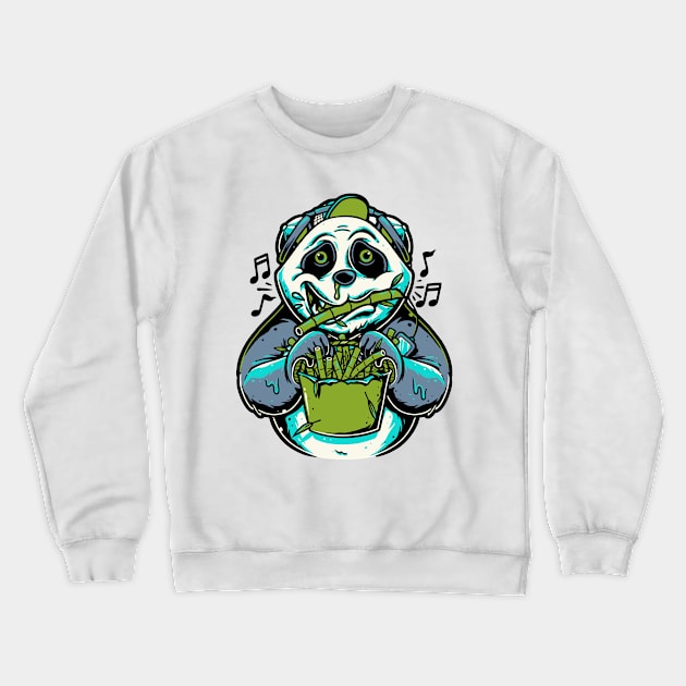 Panda playing bamboo flute Crewneck Sweatshirt by Mako Design 